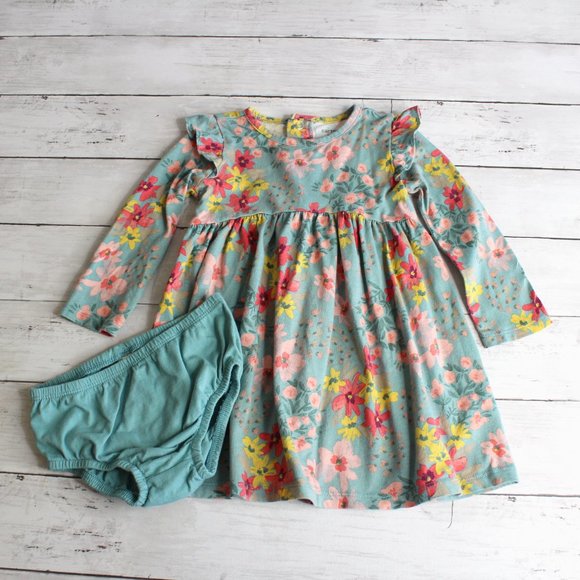 Carter's Baby Girl's Dress Size 18 Months Vintage Blue Pink Yellow Floral - Picture 2 of 5